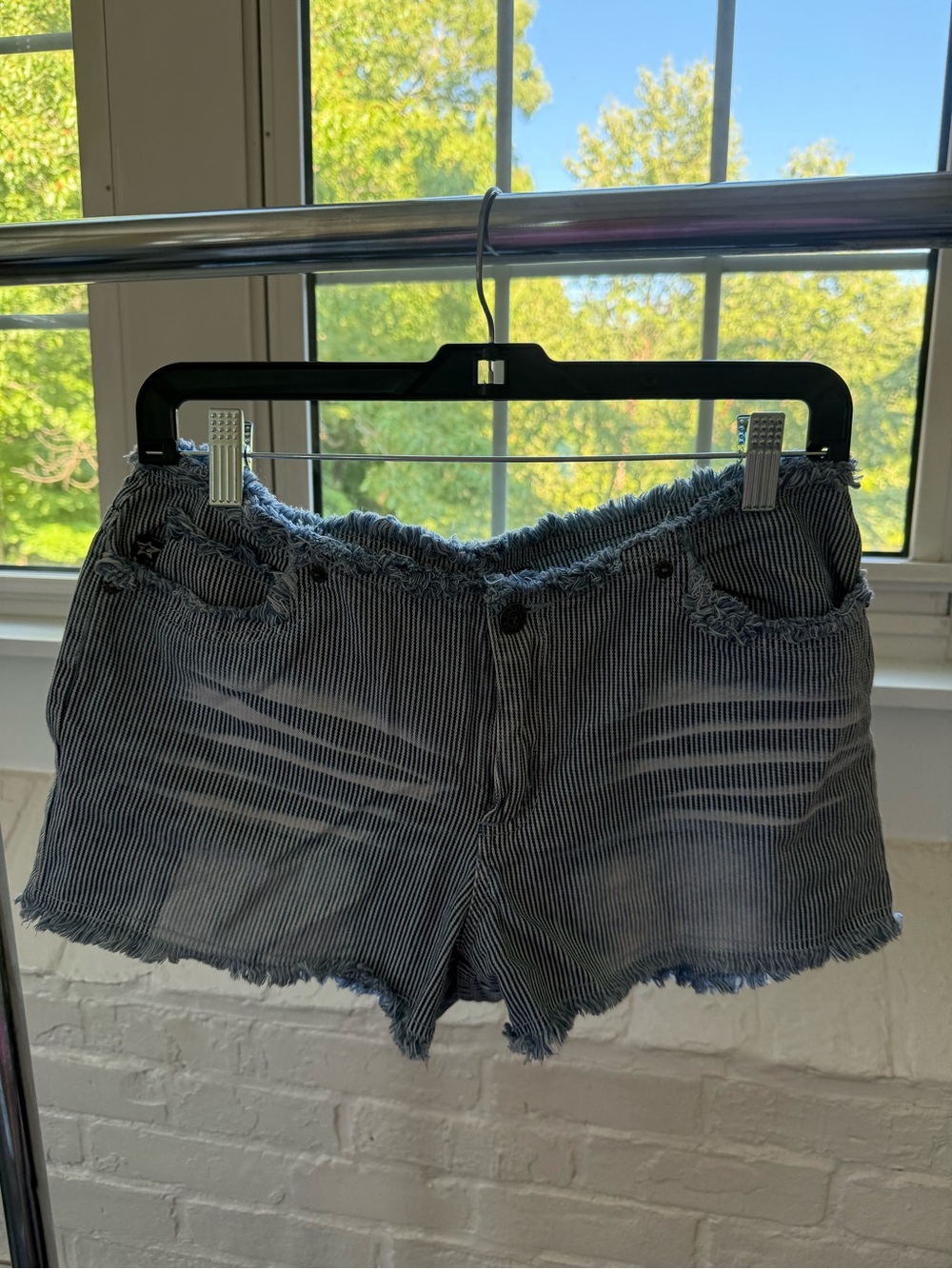 Y2K Tyte Jeans Striped Denim Shorts - Blue/White